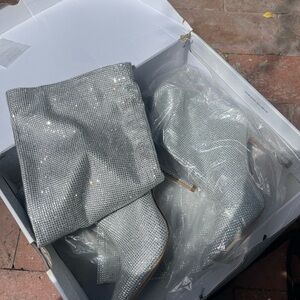 Aldo Silver Rhinestone Knee High Boots sz6.5